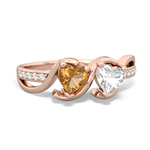 citrine-white topaz double heart ring