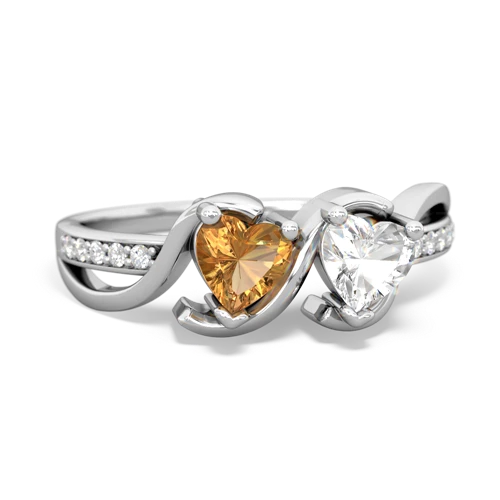 citrine-white topaz double heart ring