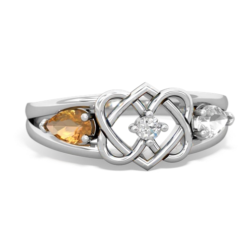 citrine-white topaz double heart ring