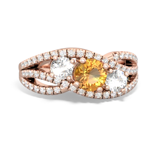 citrine-white topaz three stone pave ring