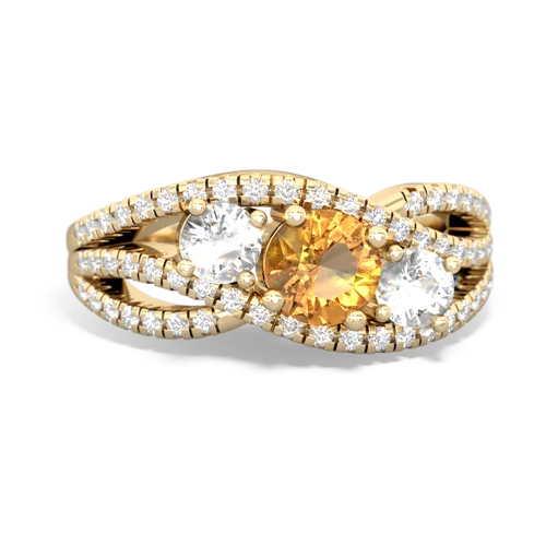 citrine-white topaz three stone pave ring