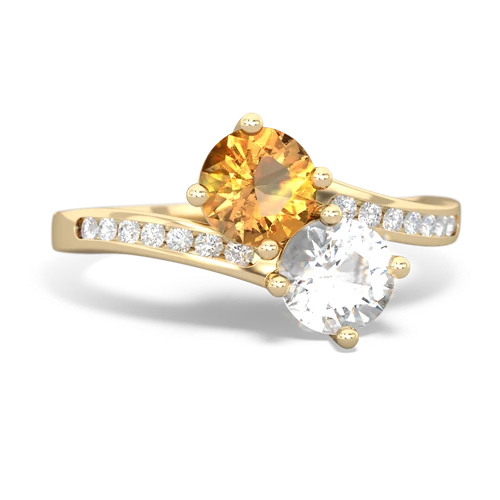 citrine-white topaz two stone channel ring
