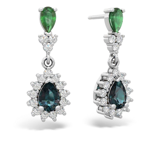 Emerald Genuine Emerald with Lab Created Alexandrite Halo Pear Dangle earrings Earrings