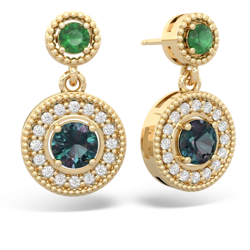 Emerald Genuine Emerald with Lab Created Alexandrite Halo Dangle earrings Earrings