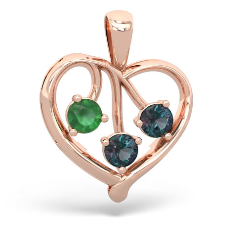 Emerald Genuine Emerald with Lab Created Alexandrite and Genuine Aquamarine Glowing Heart pendant Pendant