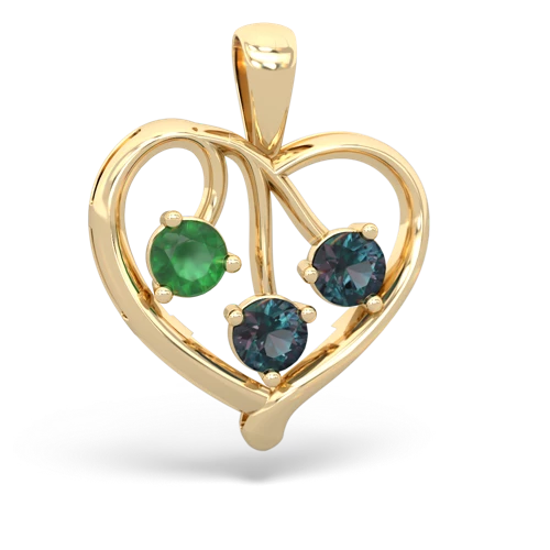 Emerald Genuine Emerald with Lab Created Alexandrite and  Glowing Heart pendant Pendant