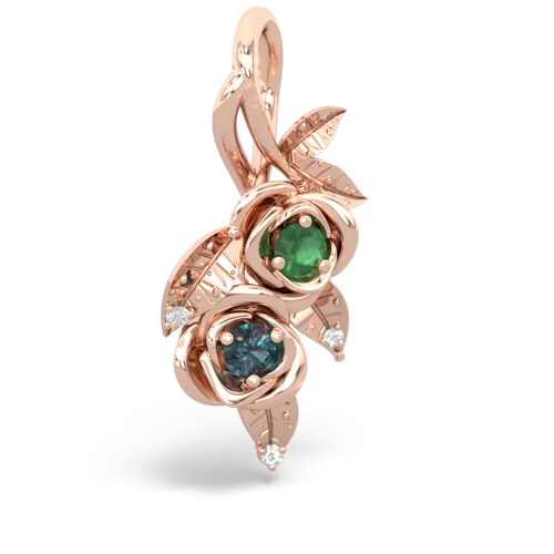 Emerald Genuine Emerald with Lab Created Alexandrite Rose Vine pendant Pendant