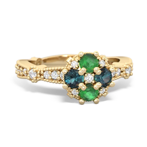 Emerald Genuine Emerald with Lab Created Alexandrite Milgrain Antique Style ring Ring