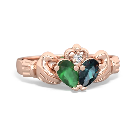 Emerald Genuine Emerald with Lab Created Alexandrite Claddagh ring Ring