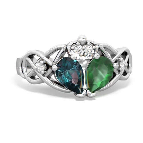 Emerald Genuine Emerald with Lab Created Alexandrite Two Stone Claddagh ring Ring