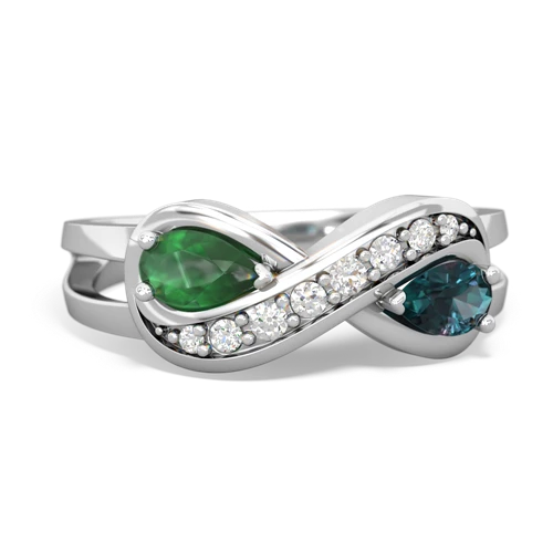 Emerald Genuine Emerald with Lab Created Alexandrite Diamond Infinity ring Ring