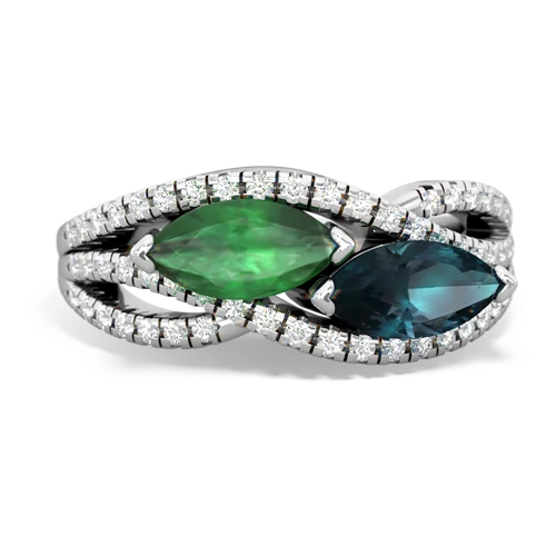 Emerald Genuine Emerald with Lab Created Alexandrite Diamond Rivers ring Ring