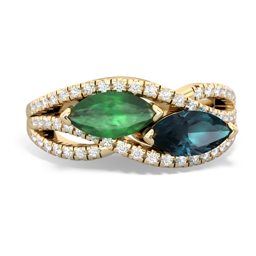 emerald-alexandrite double heart ring
