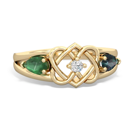 Emerald Genuine Emerald with Lab Created Alexandrite Hearts Intertwined ring Ring