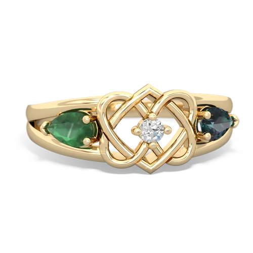 emerald-alexandrite double heart ring