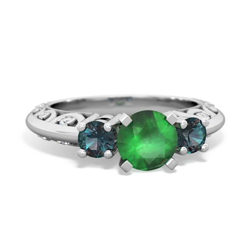 Emerald Genuine Emerald with Lab Created Alexandrite Art Deco ring Ring