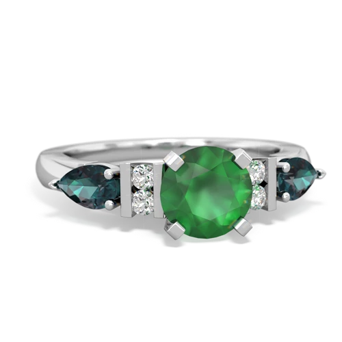 Emerald Genuine Emerald with Lab Created Alexandrite and Lab Created Sapphire Engagement ring Ring