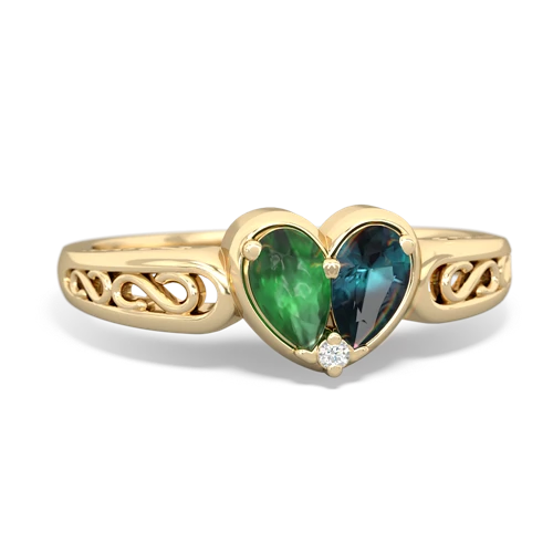Emerald Genuine Emerald with Lab Created Alexandrite filligree Heart ring Ring