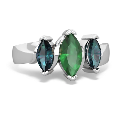 Emerald Genuine Emerald with Lab Created Alexandrite and  Three Peeks ring Ring