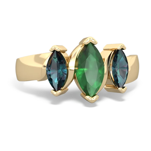 Emerald Genuine Emerald with Lab Created Alexandrite and Lab Created Sapphire Three Peeks ring Ring