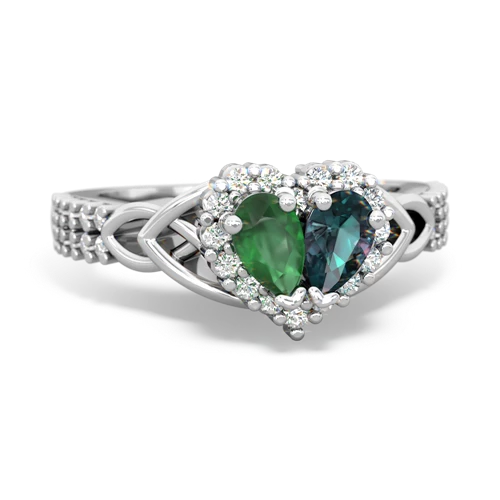 Emerald Genuine Emerald with Lab Created Alexandrite Celtic Knot Engagement ring Ring
