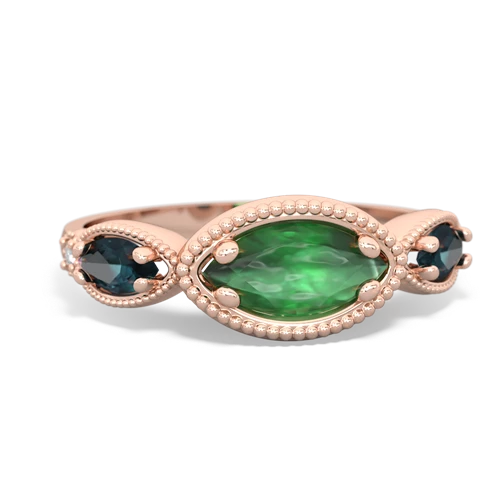 Emerald Genuine Emerald with Lab Created Alexandrite and Genuine Aquamarine Antique Style Keepsake ring Ring