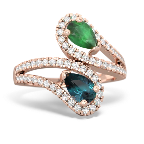 Emerald Genuine Emerald with Lab Created Alexandrite Diamond Dazzler ring Ring