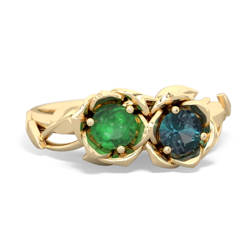 Emerald Genuine Emerald with Lab Created Alexandrite Rose Garden ring Ring
