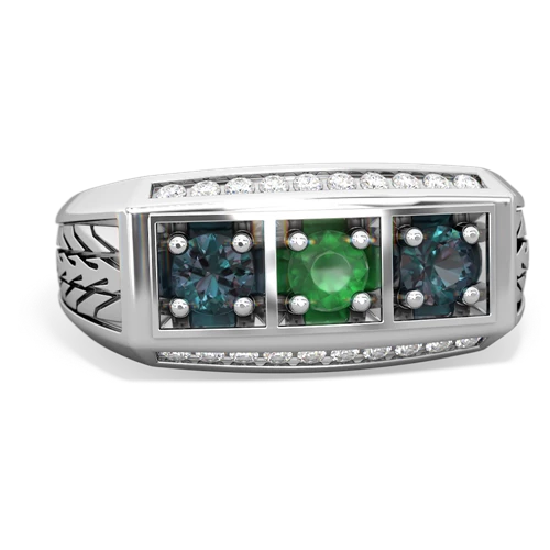emerald-alexandrite three stone ring