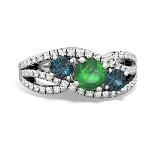 emerald-alexandrite three stone pave ring