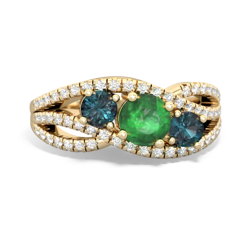 emerald-alexandrite three stone pave ring