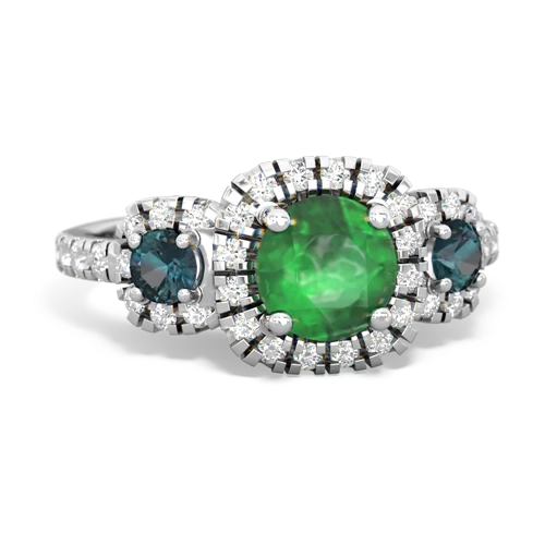 Emerald Genuine Emerald with Lab Created Alexandrite and  Regal Halo ring Ring