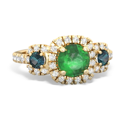 Emerald Genuine Emerald with Lab Created Alexandrite and Genuine Aquamarine Regal Halo ring Ring