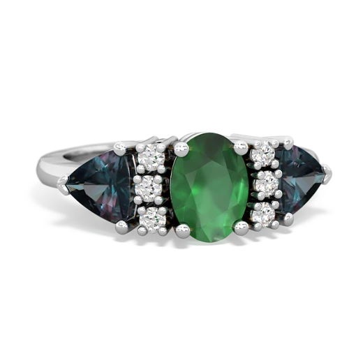 Emerald Genuine Emerald with Lab Created Alexandrite and Genuine Aquamarine Antique Style Three Stone ring Ring