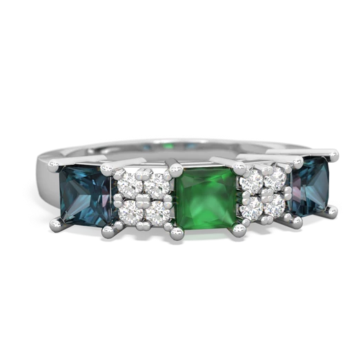 Emerald Genuine Emerald with Lab Created Alexandrite and Genuine Black Onyx Three Stone ring Ring