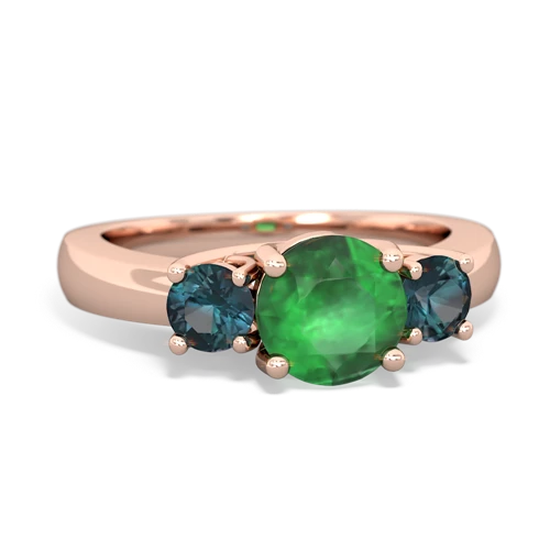 Emerald Genuine Emerald with Lab Created Alexandrite and Lab Created Pink Sapphire Three Stone Trellis ring Ring