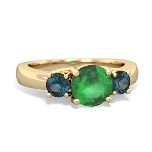 Emerald Genuine Emerald with Lab Created Alexandrite and  Three Stone Trellis ring Ring