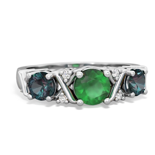 Emerald Genuine Emerald with Lab Created Alexandrite and  Hugs and Kisses ring Ring