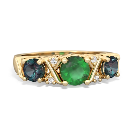Emerald Genuine Emerald with Lab Created Alexandrite and Genuine Swiss Blue Topaz Hugs and Kisses ring Ring