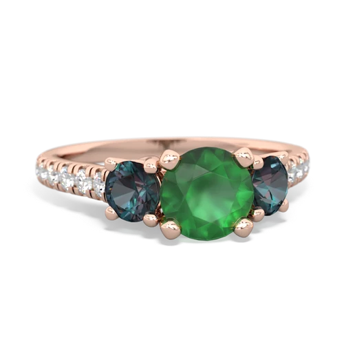 Emerald Genuine Emerald with Lab Created Alexandrite and Genuine White Topaz Pave Trellis ring Ring