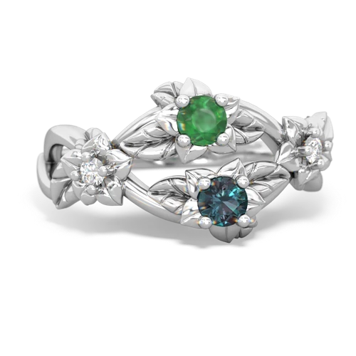 Emerald Genuine Emerald with Lab Created Alexandrite Sparkling Bouquet ring Ring