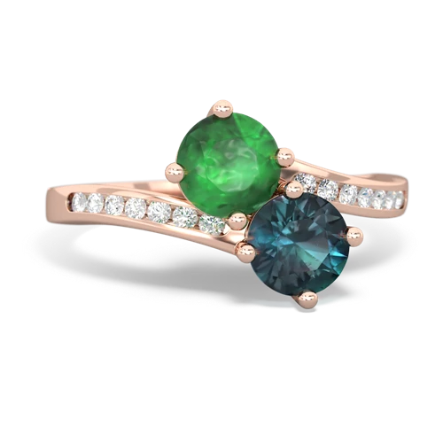 Emerald Genuine Emerald with Lab Created Alexandrite Keepsake Two Stone ring Ring