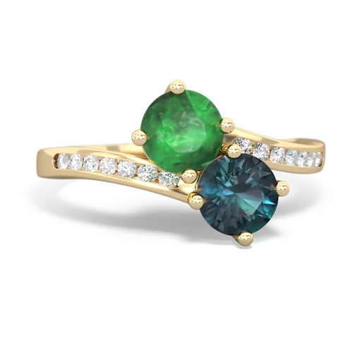 emerald-alexandrite two stone channel ring
