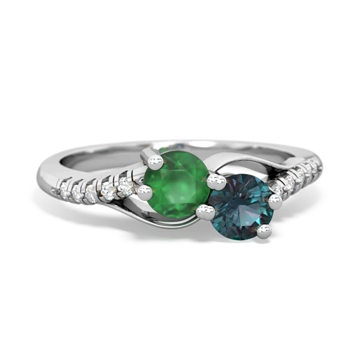 Emerald Genuine Emerald with Lab Created Alexandrite Two Stone Infinity ring Ring