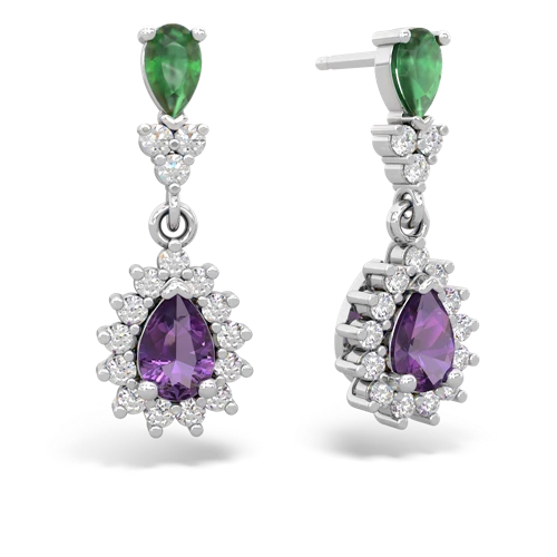 Emerald Genuine Emerald with Genuine Amethyst Halo Pear Dangle earrings Earrings