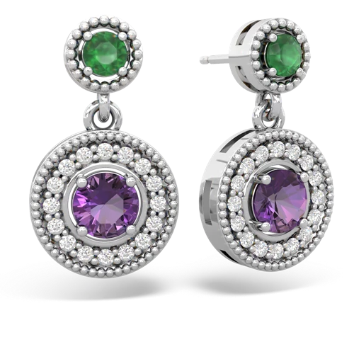 emerald-amethyst halo earrings