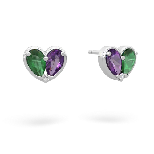 emerald-amethyst one heart earrings
