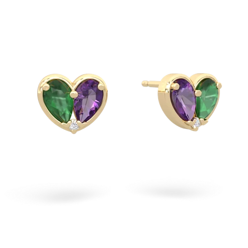 emerald-amethyst one heart earrings