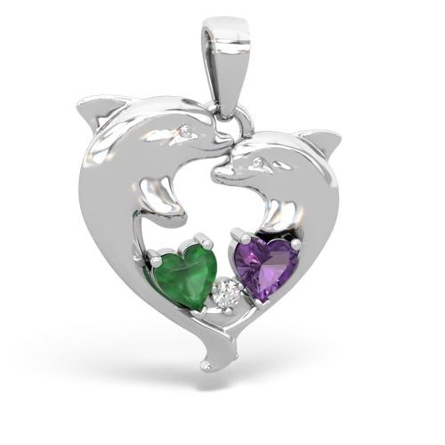Emerald Genuine Emerald with Genuine Amethyst Dolphin Heart pendant Pendant