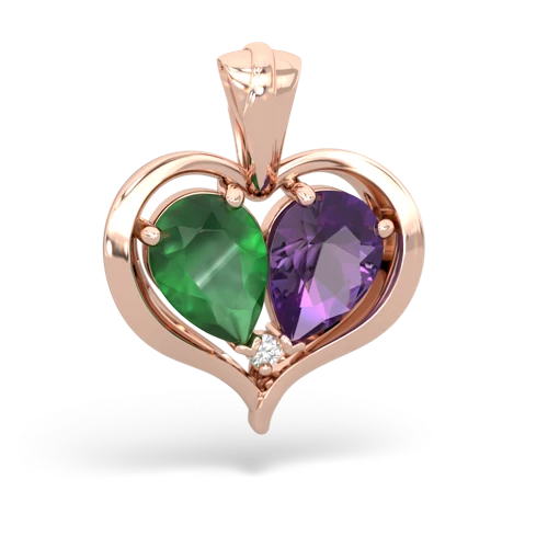 emerald-amethyst half heart whole pendant